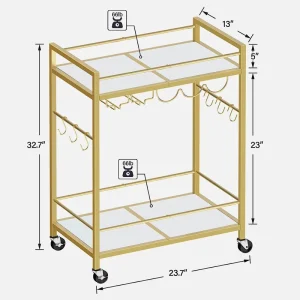 Hotel Kitchen Gold Metal Mini Bar Trolley Serving Cart