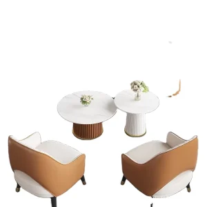 Hotel Lobby Business Reception L Shape Genuine Leather Sofa Coffee Table Set Light Luxury Leisure Office Showroom Modern Mall
