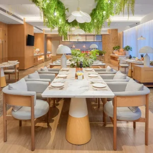 Hotel Nordic Restaurant Marble Cafe Tables Durable Wood Table and Chair Set Furniture