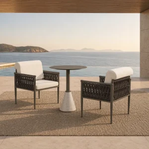 Hotel Outdoor Portable Waterproof Lounge Chair Set Rope Woven Stainless Steel Frame Minimalist Design Garden Chair for Villa