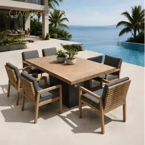 Hotel Outdoor Table and Chairs Villa Outdoor Dining Chair Set Resort Outdoor Furniture Set Patio Teak Outdoor Table and Chairs