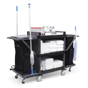 Hotel Plastic Janitorial Cleaning Cart Commercial Cleaning Housekeeping Trolley Room Service Cart on Wheels