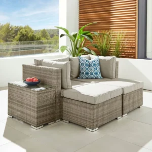 Hotel Poolside Furniture Modular Sectional Sofa Patio Chaise Lounger Rattan Garden Lounge Sofa Balcony Wicker Sofa with Ottoman