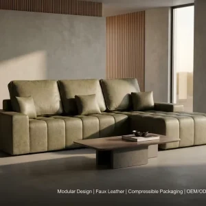 Hotel-Quality Faux Leather Sectional Sofa Cover with Storage