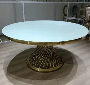 Hotel Restaurant Banquet Wedding Party Gold Stainless Steel Traditional Dining Table White Top