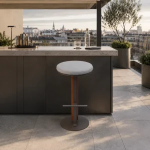 Hotel Rooftop Outdoor Bar Stool Stainless Steel Bar Chair with Upholstered Fabric Seat for Terrace Resort Patio Bar Project