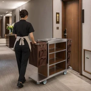 Hotel Room Cleaning Service Cart Housekeeping Trolley Maids Cart Janitor Cart for Hotel & Restaurant Supplies