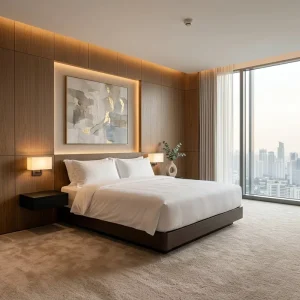 Hotel Room Furniture Set Modern Wood Luxury Bedroom Set King Size for Apartment Hotel Turnkey Solution