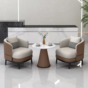 Hotel Shopping Mall Reception 4 Person Wood Artificial Leather Sofa Set Table Chair for Business Office Lobby Commercial Use