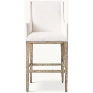 Hotel Use Wooden Bar Furniture Armrest High Chair Fabric Bar Comfort Classic Dining Room Counter Stool