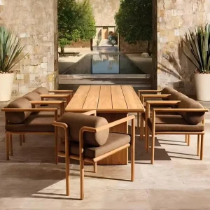 Hotel & Villa Courtyard Teak Wood Durable Modern Outdoor Dining Set with Waterproof Cushions