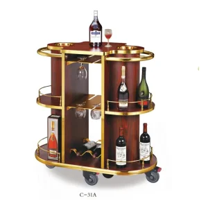 Hotel Wine Bar 3 Tier Liquor Trolley Wooden Service Wine Trolley
