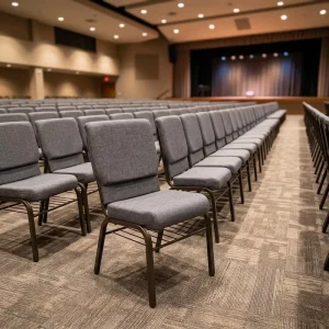 Hotels Theater Furniture Stackable Burgundy Interlocking Steel Church Chair Fabric Seat Back Eco Friendly Durable Minimalist