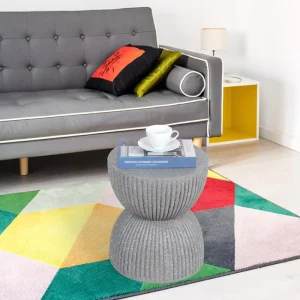 Hourglass Fluted Double Drum MgO Movable Modern Coffee Table Ribbed Patio Stool Weatherproof Indoor Outdoor Accent