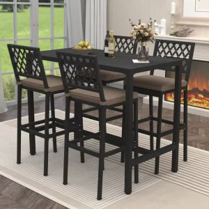 Household High Bar Chairs Rectangular Table Set Outdoor 4 Person Metal Patio Dining Set