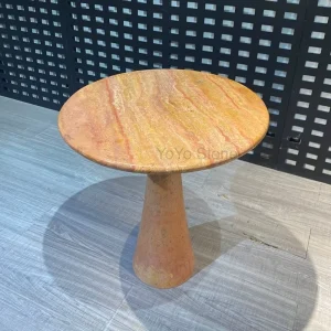 Household Marble Textured Decorative Side Table Red Travertine High Legged for Living Room Hotel