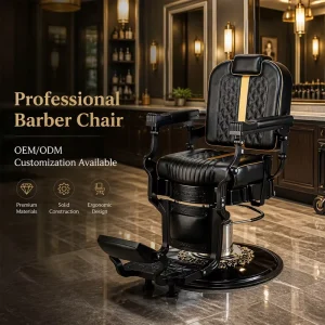 Hydraulic Barber Chair Professional Styling Chair Black Metal Frame Adjustable Reclining