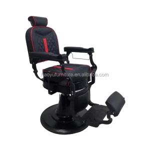 Hydraulic Pump Barber Chair Red and Black Adjustable Reclining Barber Chair for Men