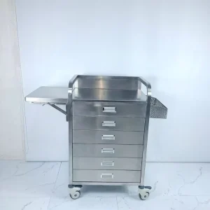 ICU ER Stainless Steel Emergency Trolley Medical Crash Cart with Locking Drawers Hospital Furniture 40 lb Load Capacity 32 Width