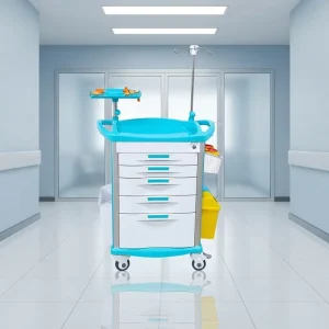 ICU Emergency Trolley Hospital Crash Cart with Monitor Shelf and Oxygen Tank Holder for Emergency Treatment