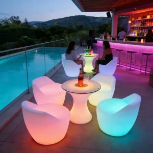 IP65 Plastic Outdoor Home Bar Furniture Set for Hotel Party Luminous Hookah Lounge Table Chair 16 Colors Wireless