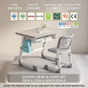 ISO Certified Classroom Furniture Heavy Duty Student Desk and Chair Metal Set