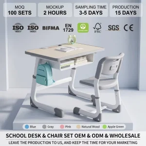 ISO Certified Heavy Duty Metal Frame Desk and Chair Set for Schools