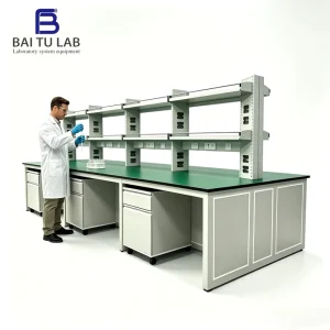 ISO9001 All Steel Lab Workbench Work Table with Wood Mobile Cabinet for Light Industry Routine Testing Small R&D Room