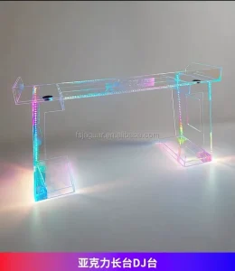 Illuminated Acrylic DJ Booth with Custom Engraving and Pillar Design LED Glowing Table for Nightclub and Home Bar