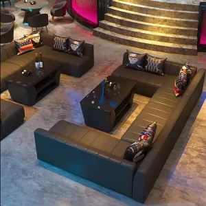 Illuminated Light up Bar Nightclub Furniture Set Customized Leather U L Shape Sofa Booth Seating Dance Disco Pub LED Table Chair