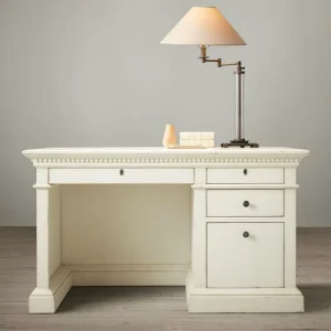 Illustrious American Vintage Solid Wood Executive Desk with Dentil Molding Architecture Large Computer Writing Office Table