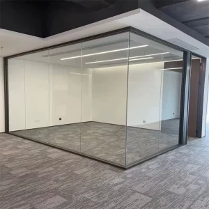 Impact Resistant Soundproof Rustproof 108mm Frame for Boutiques Cafes Studios Panoramic Side Single Glass Partition