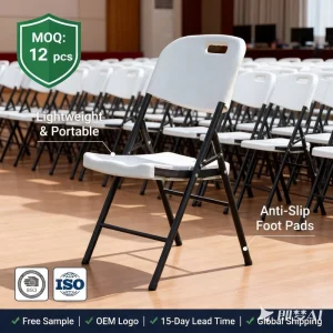 Impact Resistant Thick Plastic Folding Chair for High Traffic Event Rental