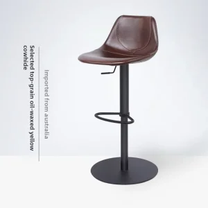 Imported Oil Wax Yellow Cowhide Leather Bar Stool Stainless Steel Frame Height Adjustable Light Luxury Design for Island Table