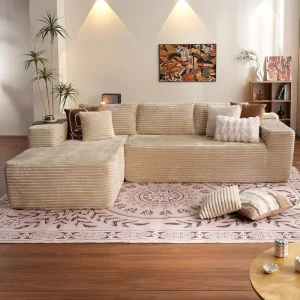 In Stock! 105″ Boneless Cloud Sectional Couch Comfy Fluffy L Shaped Memory Foam Deep Seat Sofa with Right Facing Chaise