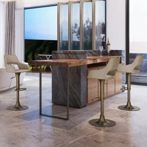 [In Stock] Italian Minimalist Leather Bar Stool with Rotating and Lifting Armrest Modern Design for Bar Counter