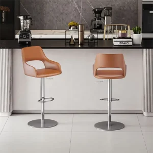 [In Stock] Light Luxury Stainless Steel Bar Chair Modern American Style Armrests Rotatable & Height Adjustable Model