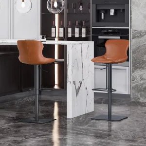 [In Stock] Nordic Modern Minimalist Leather bar Chair High Stool with Backrest Adjustable Height and Swivel Light Luxury