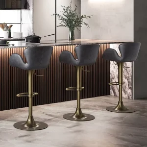 [In stock] Nordic Bar Chair & Stool Adjustable Height Black Armrests Rotatable Metal Frame Light Luxury Home Use with Backrest