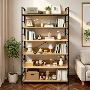 Independent Wooden Bookcase with Open Storage Shelf Solid Bookshelf for Living Room Bedroom Home Office Use