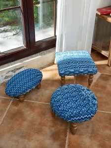 Indian imported Indigo dyed Embroidered Soft padded Nordic Design Wood Stool Sofa Bench Shoe changing Seathigh style High end
