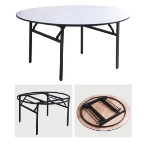 Indoor Hotel Hall Furniture Used Plywood Banquet Table 6ft Metal Folding Legs Round Plywood PVC Banquet Table