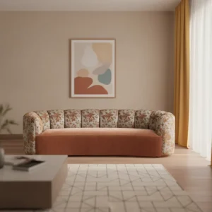 Indoor Living Room Furniture Flower Shape Upholstery Style Solid Wooden Frame Double Seat Sofa
