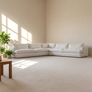 Indoor Living Room Furniture Set Solid Wood Frame Fabric Sectional Sofa with Coffee Table