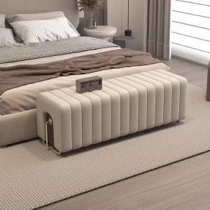 Indoor Modern Sofa Linen Ottoman Bedroom Bench Daybed with Stainless Steel Legs