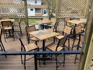 Indoor Outdoor Commercial Poly Lumber Restaurant Set Stackable Plastic Wood Aluminum Durable All Weather Teak Wood Bar Chair