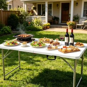 Indoor Outdoor Events Wedding Rectangular White HDPE Plastic Folding Picnic Dining Table