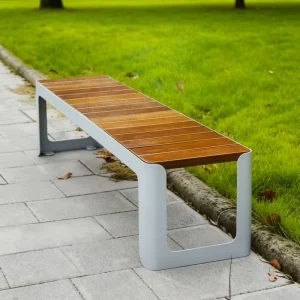 Indoor Outdoor Versatile Galvanized Steel Park Bench Wood Slat Seating for Hospitality and Public Decoration Use