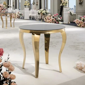 Indoor Round Mirror Glass Top Stainless Steel Banquet Furniture Hotel Table