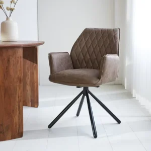 Industrial 180 Swivel Dining Chair Nordic Design Metal and Leather Chair with Armrest for Home Office Warehouse Home Bar